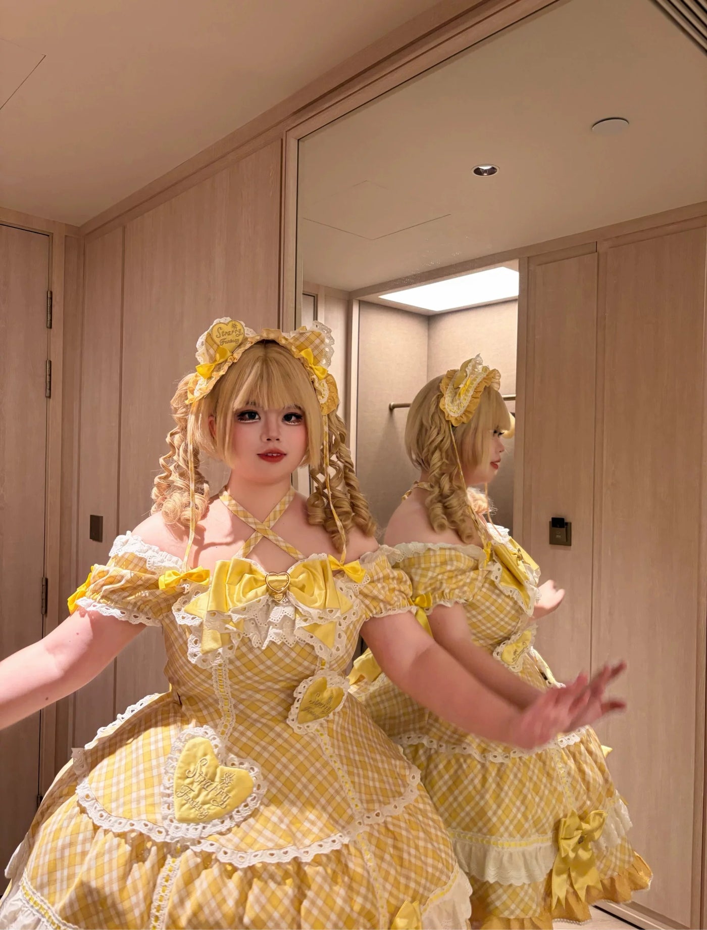 Star Fantasy - Shibuya Sweetheart - Plaid OP/JSK Dress Set with Lace Bunny-Ear Headwear