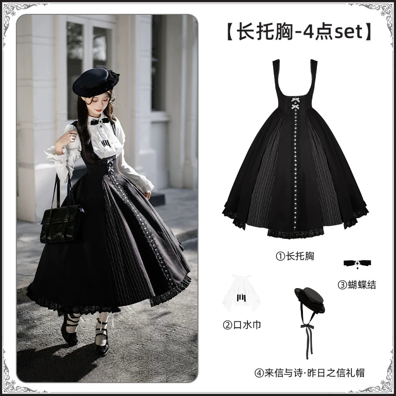 With PUJI - Monochrome Sonata - Classic Lolita Bust-supporting JSK Set, Piano Inspired detail view 9