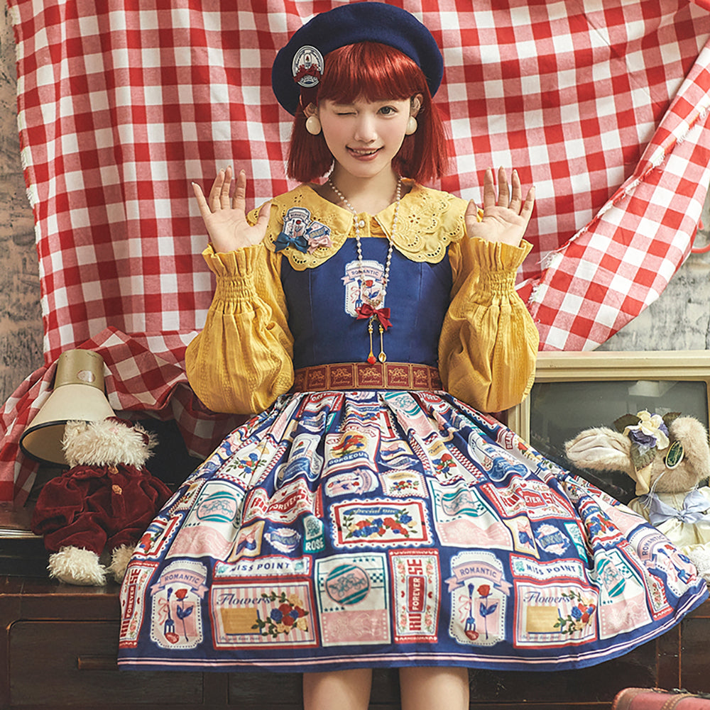 Strawberry Rose - Vintage American Casual Lolita Jumper Dress S cyan