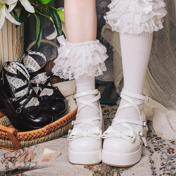 MODO Puff Tata Tonal Sole Bow Platform Lolita Shoes – design details