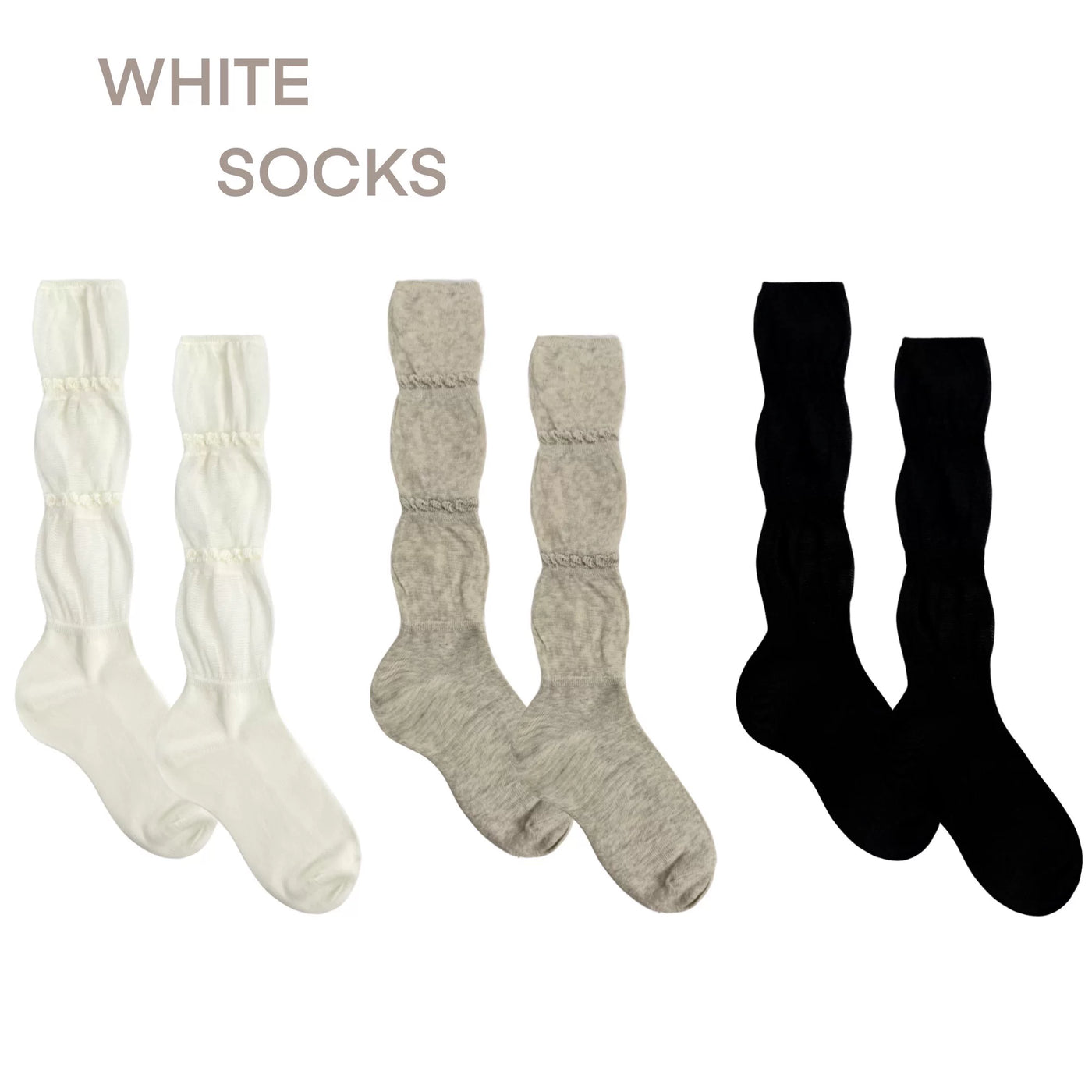 White Socks - Ruffle Slouch - Slouch Mid-Calf Socks with Ruffle Bands