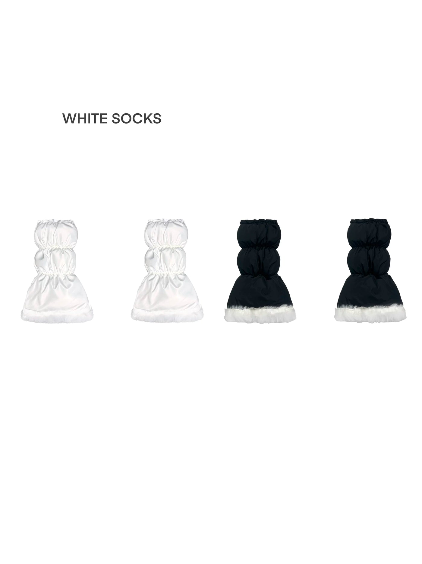 White Socks - Winter Puffer - Warm Leg Warmers with Fluffy Trim