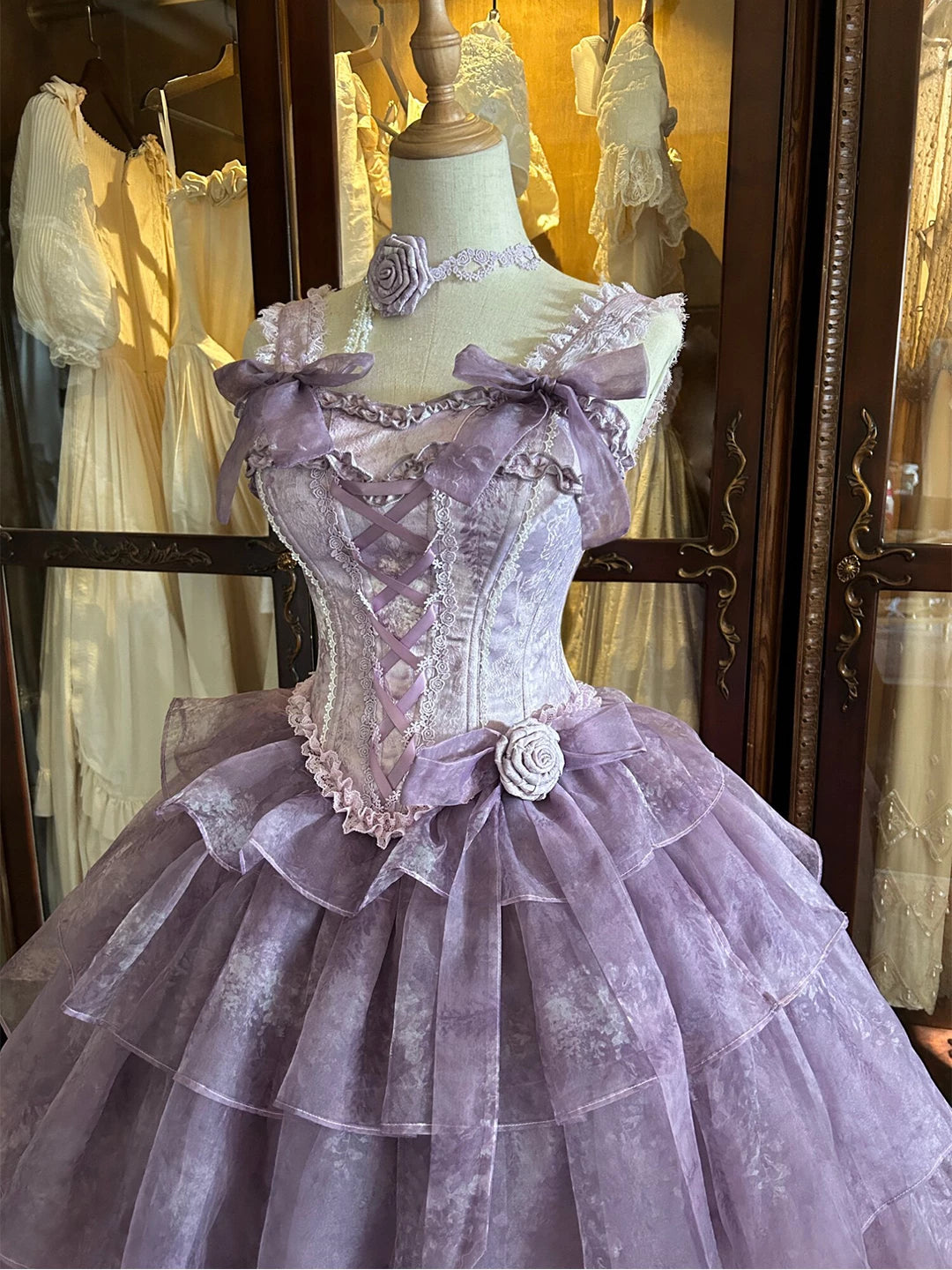 Creamy - Wisteria Bride - Long purple Lolita dress with a ribbon-laced bodice