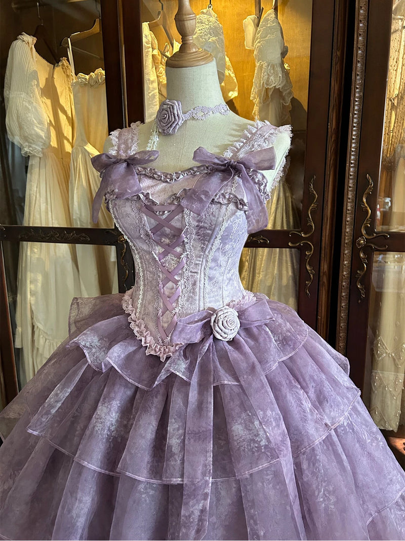 Creamy - Wisteria Bride - Long purple Lolita dress with a ribbon-laced bodice
