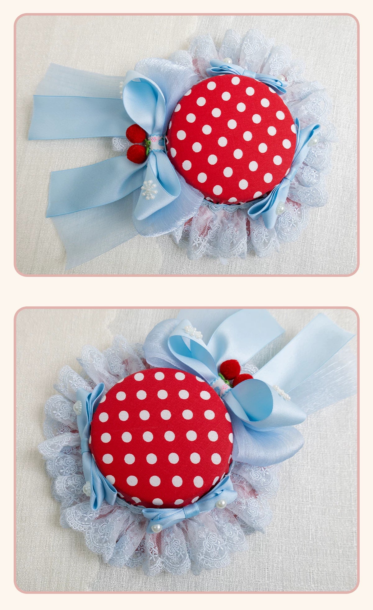 Stardust Rose - Strawberry Polka Dot - Six-Style Headwear Selection with Ice-Blue Ribbons