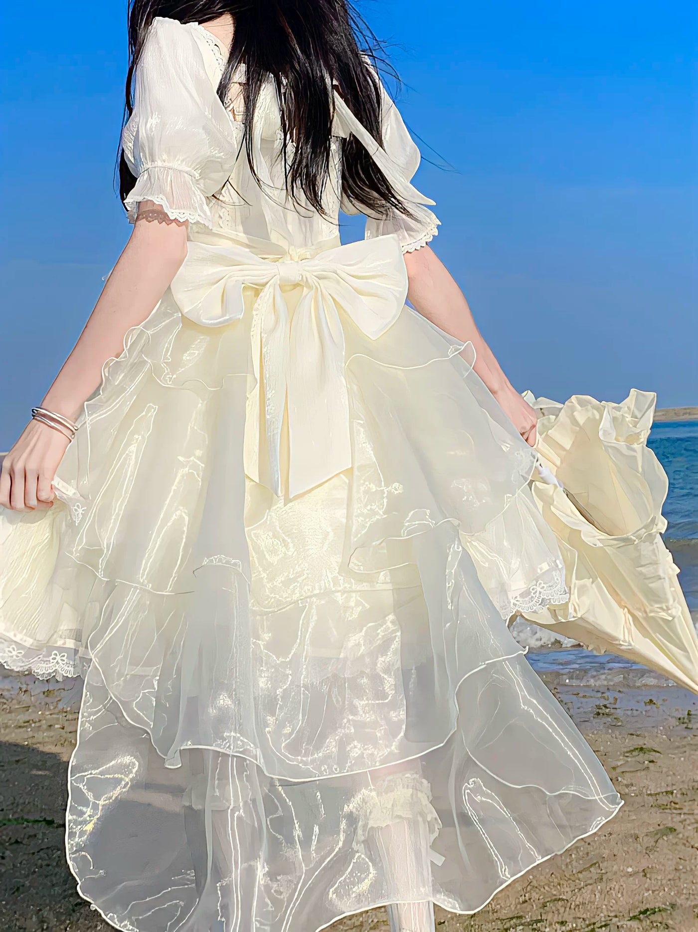 Creamy - Bridal Lace - Natural-Tone OP Dress with Tiered Lace Skirt