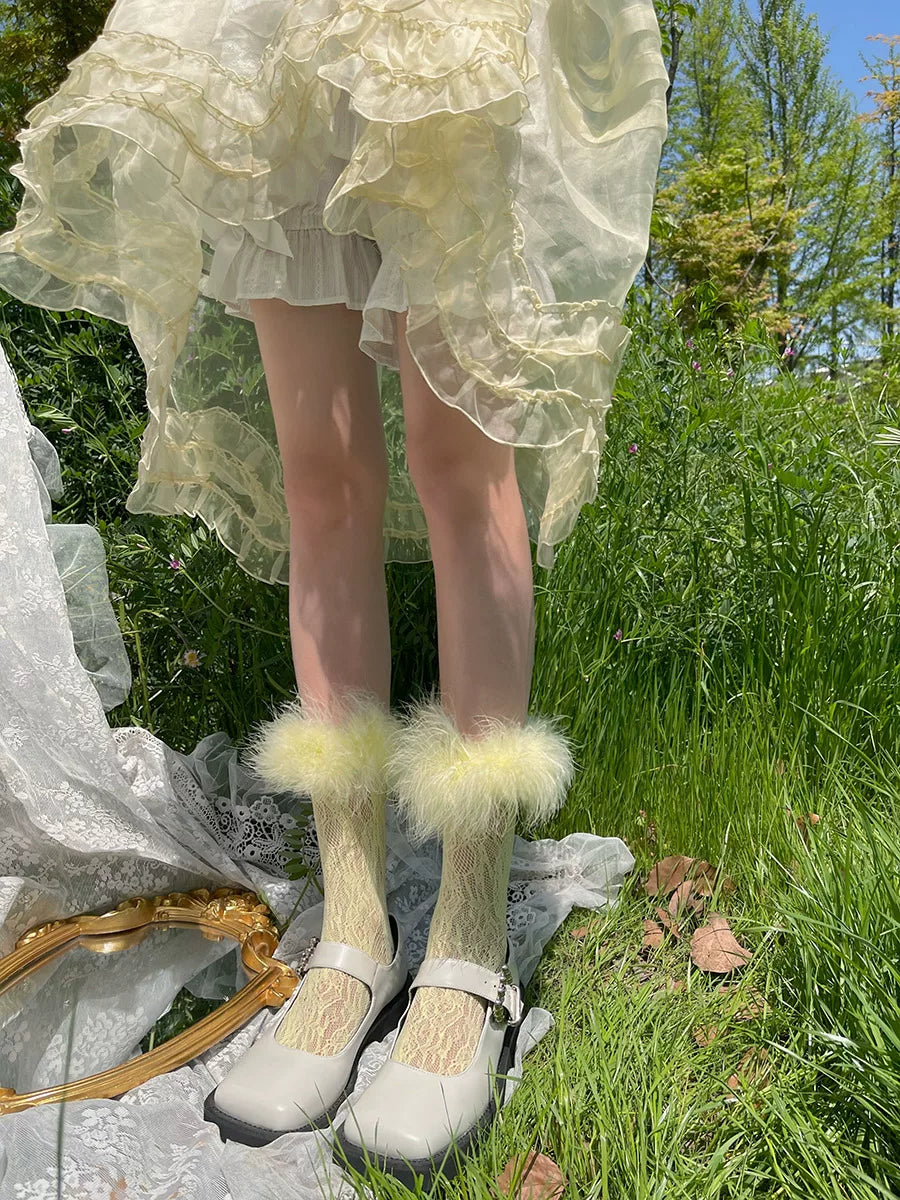 Sock Noble - Y2K Fluffy Lace - Mid-Calf Socks with Fluffy Cuffs