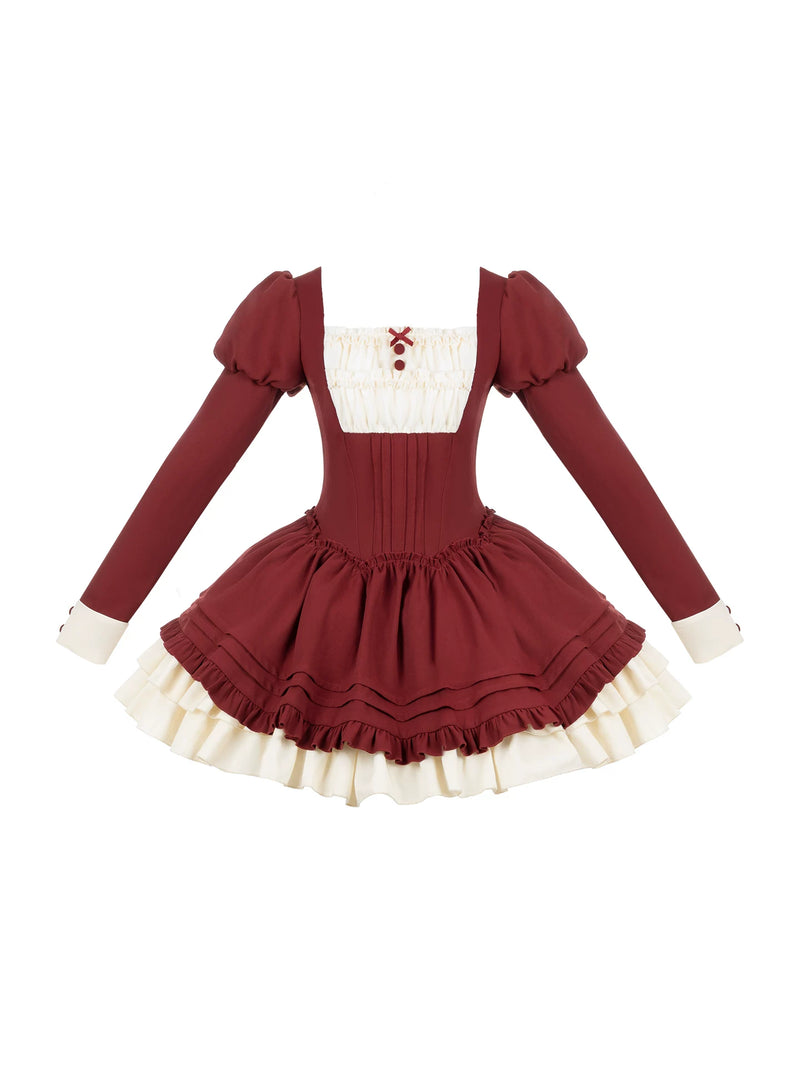 With PUJI - Lia - Classic Lolita OP Dress, Ruffle Trim & Square Neckline detail view 5
