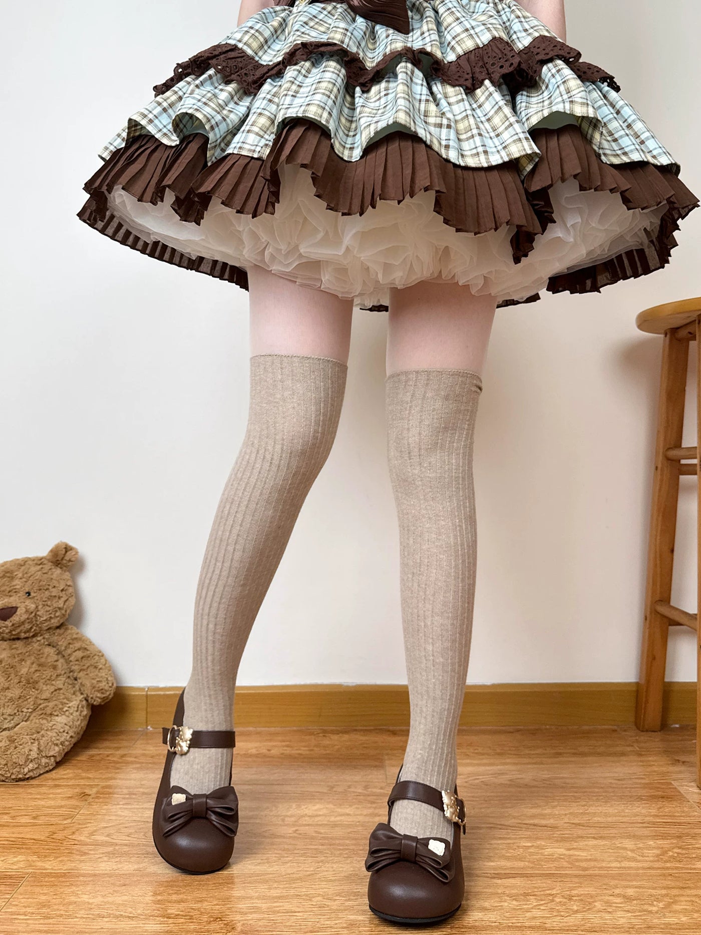 Chubby Bear Tales - Caramel Cocoa - Over-the-Knee Socks with Wide Ribbing