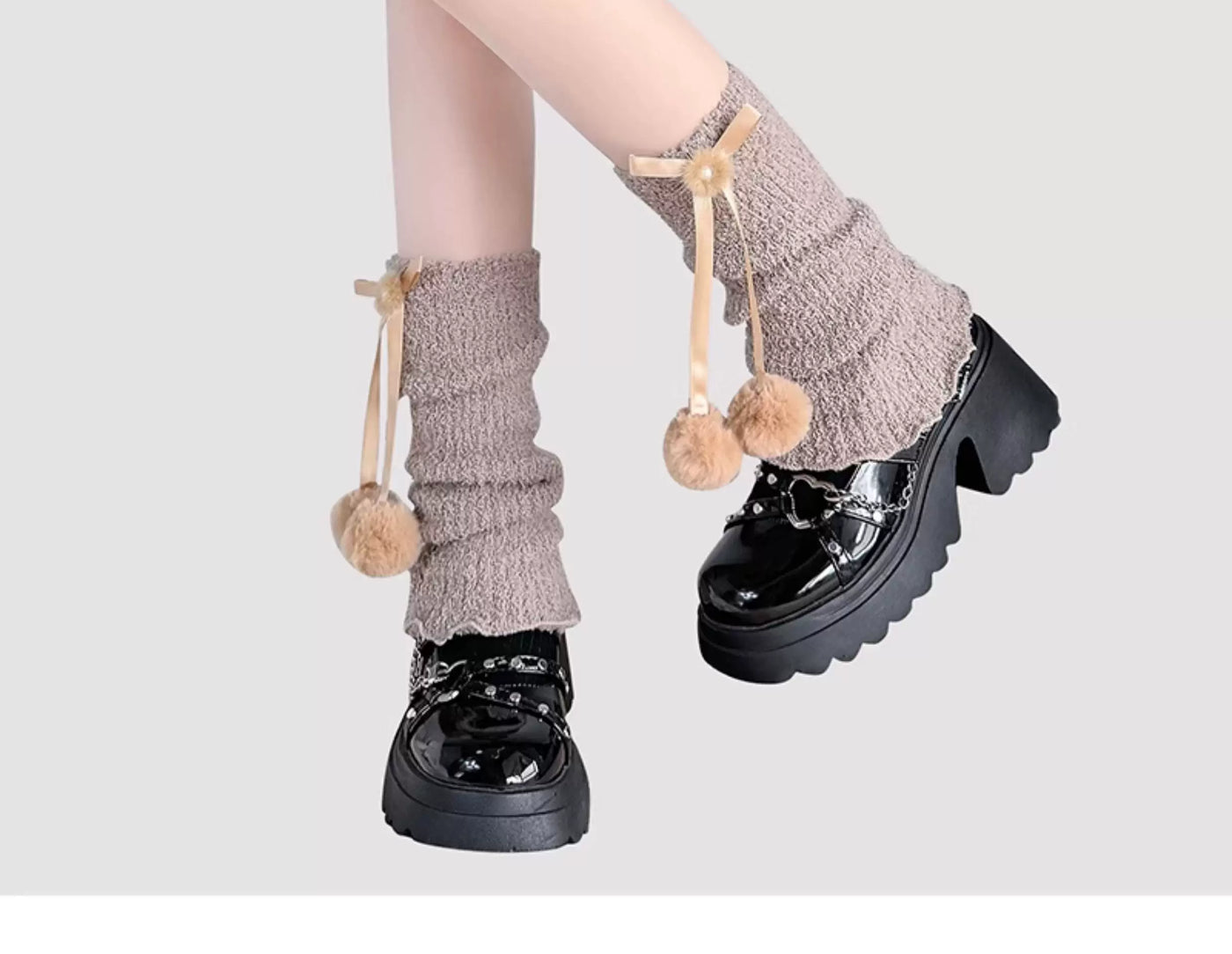 Floral Milk Cat - Pom-Pom Bow - Slouchy Mid-Calf Socks with Ruffle Trim