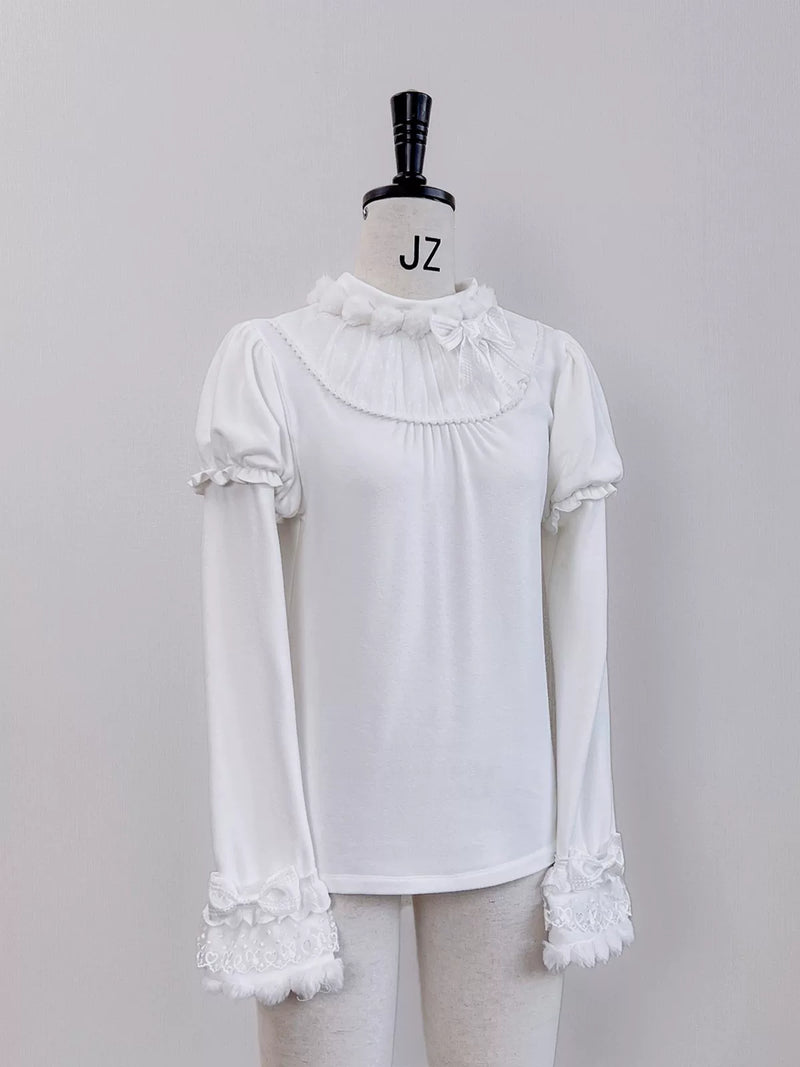Tan Tuan Frosted Deer Bow Winter Lolita JSK — White Layering Top