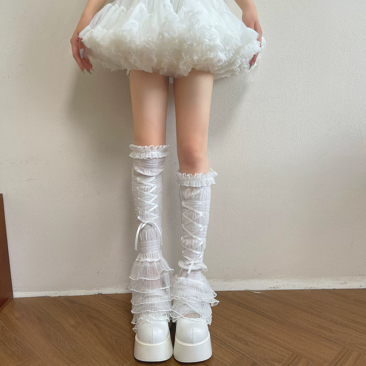 Sock Noble - Ballet Ruffle - Long lace sock covers with ribbon lacing