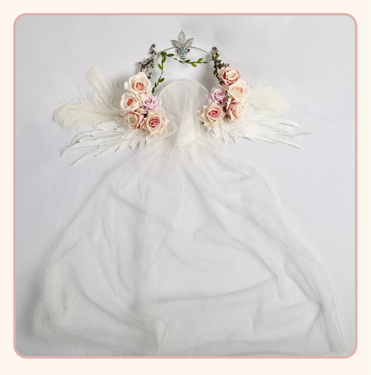 Stardust Rose - Angel Rose Crown - White Rose Crown with Wing Details