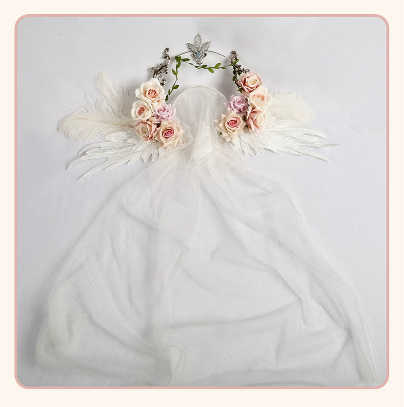 Stardust Rose - Angel Rose Crown - White Rose Crown with Wing Details