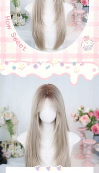 Dalao Home - Wu He - gradient long straight full wig - Wu He gradient beige-grey milk-tea brown