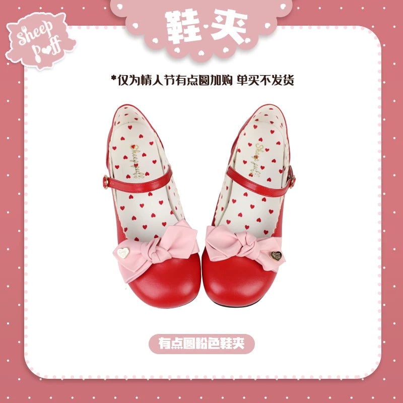 Sheep Puff Valentine rounded bow shoe clip accessory featuring a cute sheep puff design in pink and white.