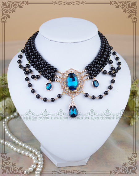 Rose of Sharon - Customized Lolita Pearl Necklace - with Gemstone Pendants Neckwear