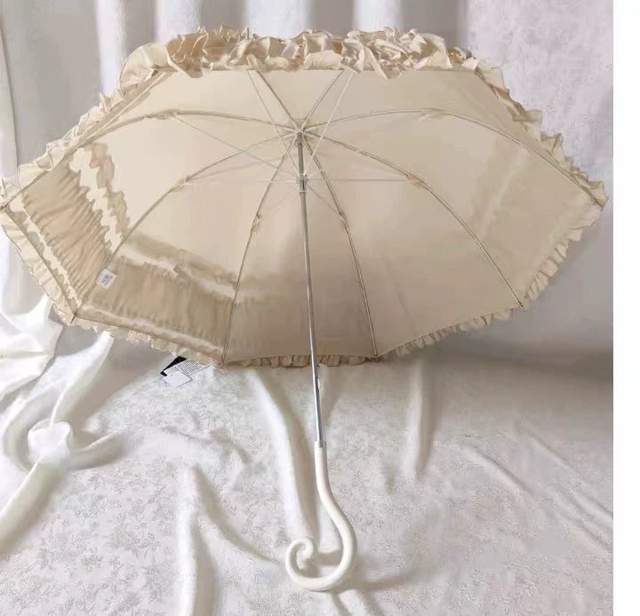 Independent Brand - Lace Parasol Collection - Ruffled Lace Parasol with Decorative Handle