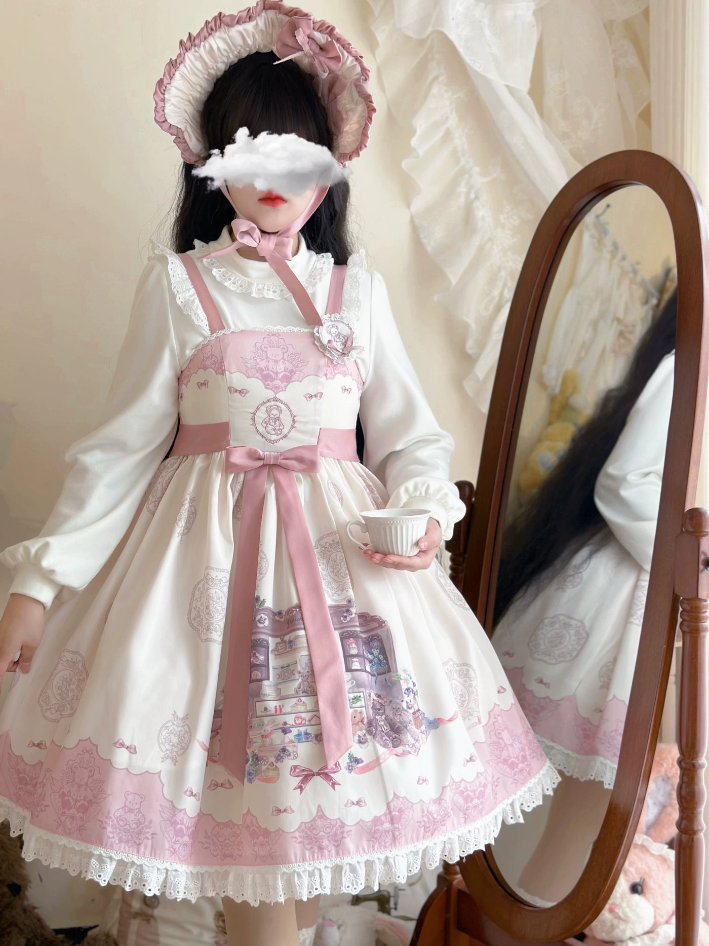Cat Upon Cat - Lantern Sleeve Layer - Long-sleeve Lolita inner top with a lace collar