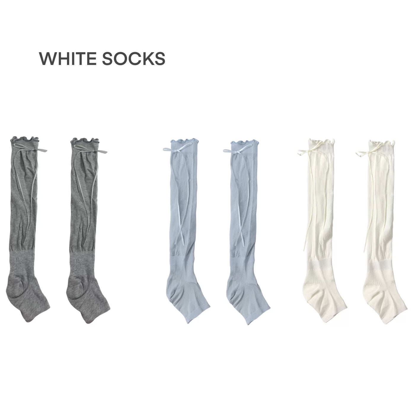 Ribbed mid-calf lolita socks with wrapped band and bow tie detailing at the calf