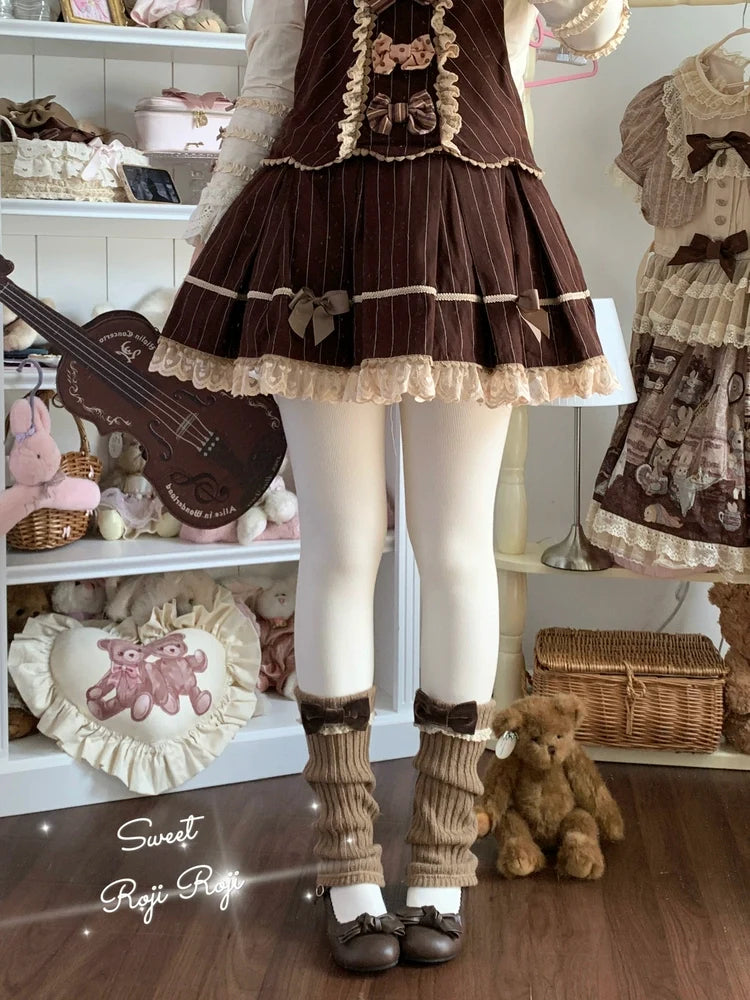 Roji Roji - Flared-Hem Lolita Leg Warmers - Velvet Bows Socks