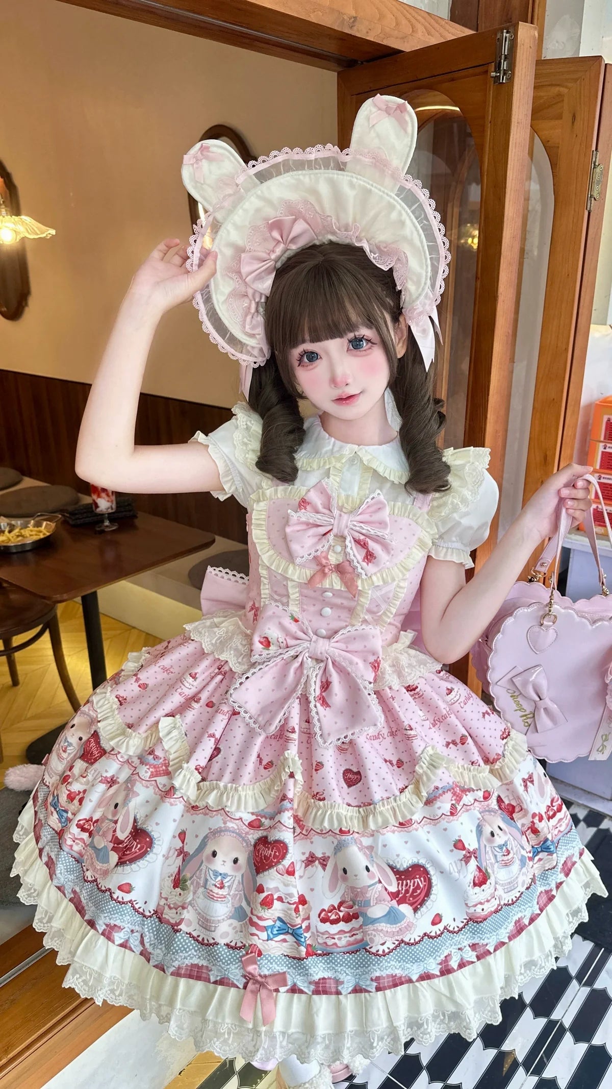 Sweet Dreamland - Bunny Party - Sweet Lolita JSK Dress, Cute Bunny & Cake Print