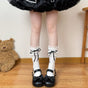 White socks, black ribbon, mid-short socks / One Size