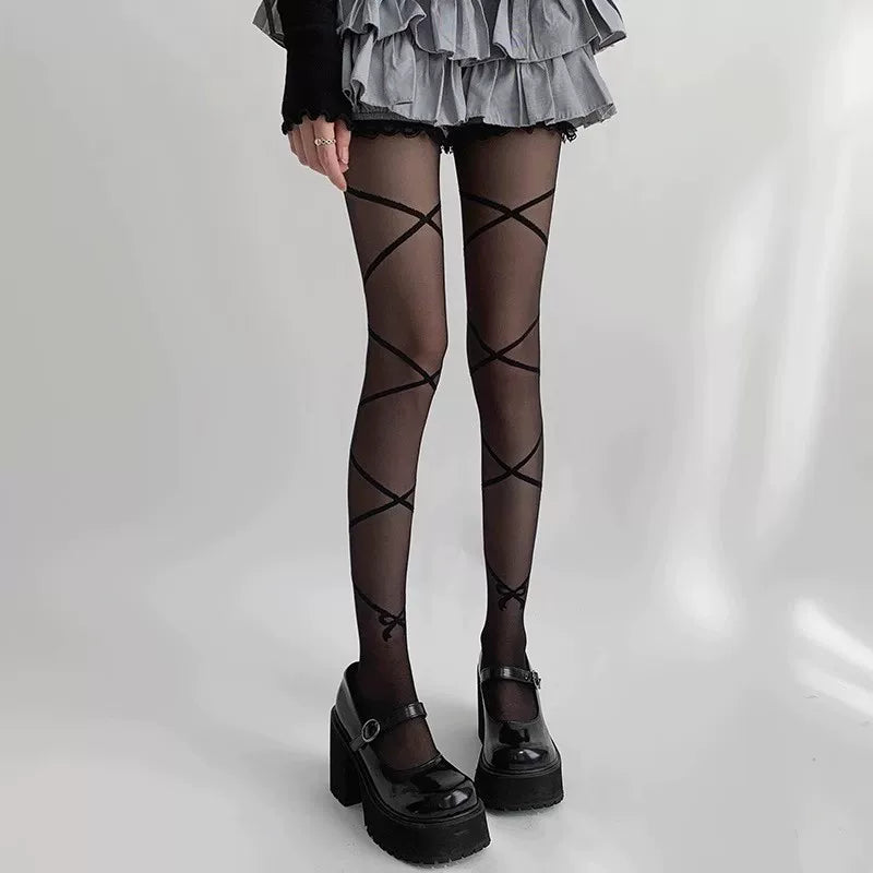 Fantasy Doll - Crossed Ribbon - Pantyhose with Crossed Ribbon Bands