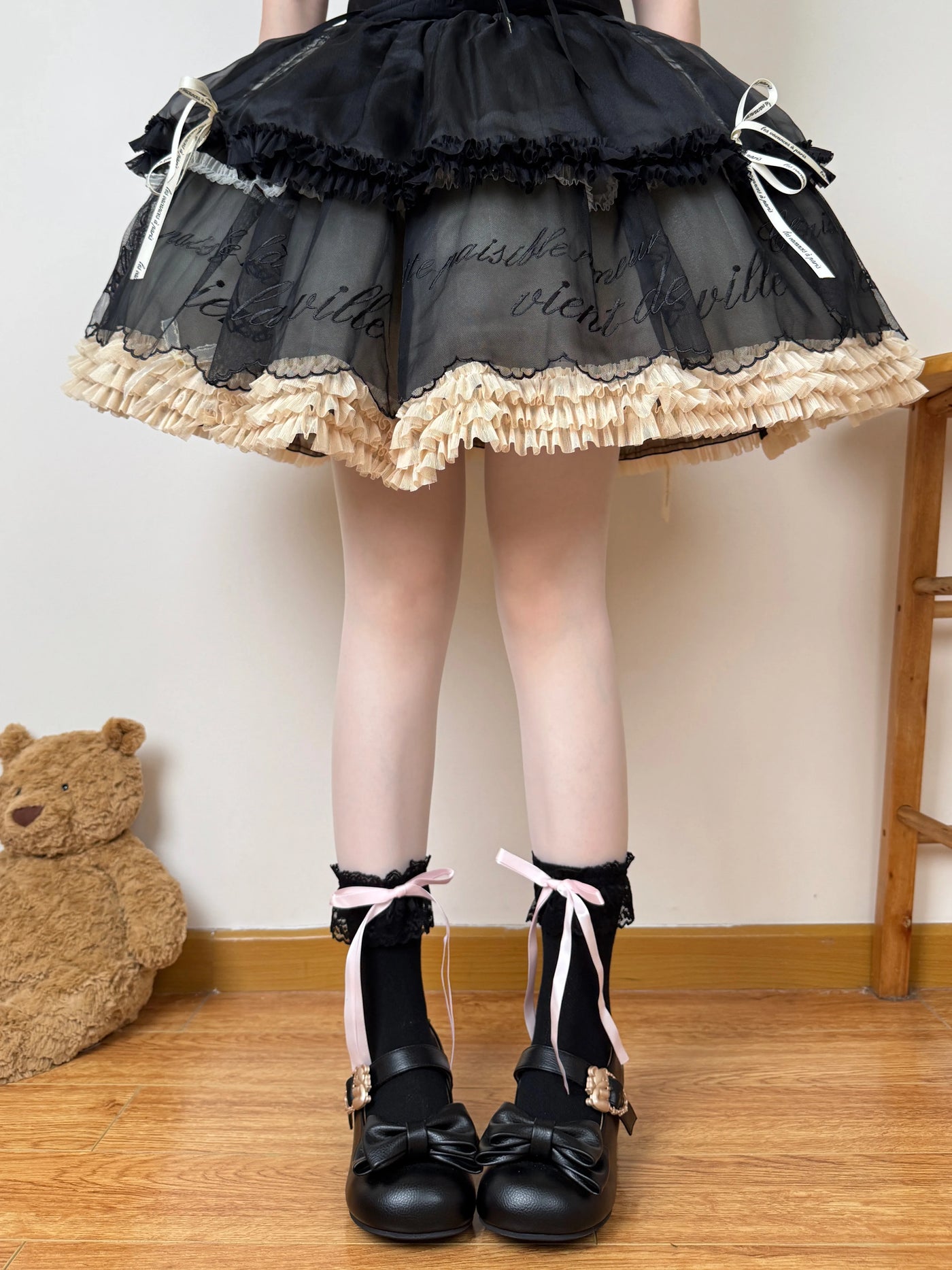 Chubby Bear Tales - Ballet Ribbon - Pink, White, or Black Mid-Calf Socks with Lace