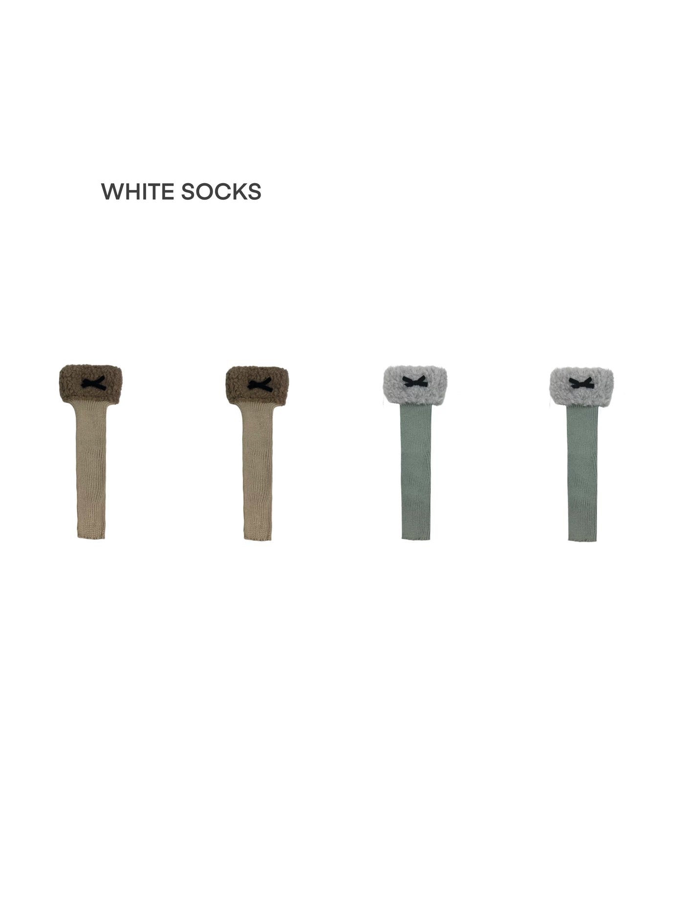 White Socks - Fleece Bow - Stirrup Knit Leg Warmers with Fleece Cuffs