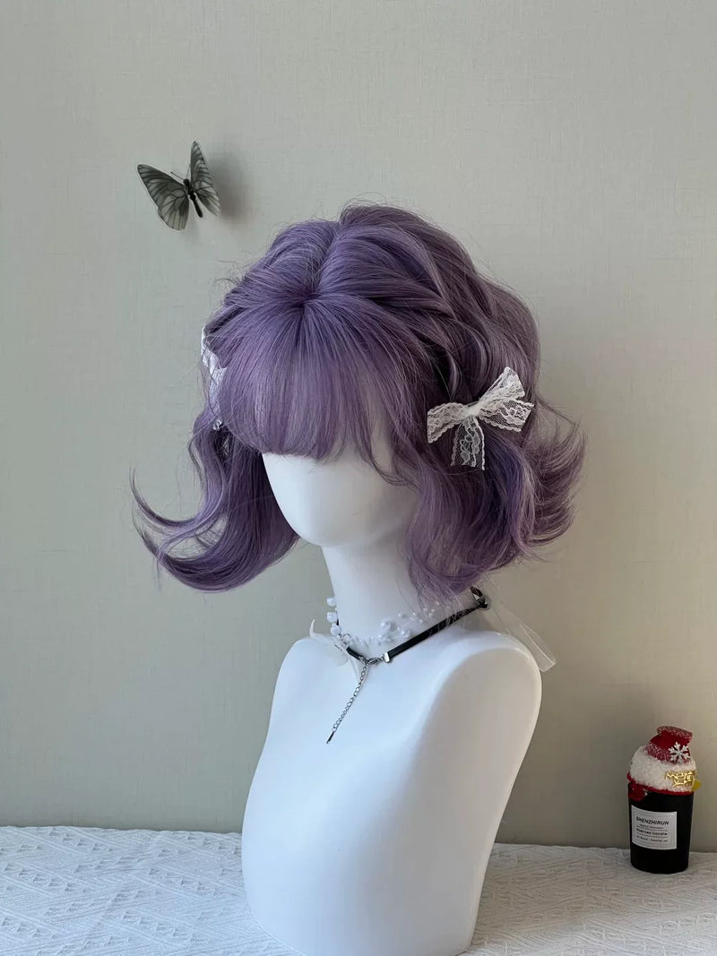Grey-purple short curly full wig - view 3