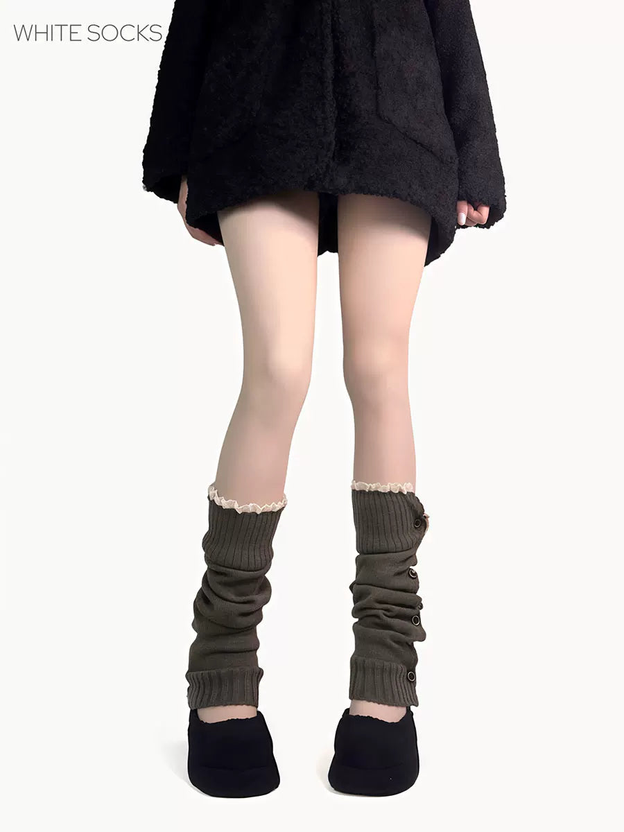 White Socks - Harajuku Ruched - Knit Leg Warmers with Ruffled Cuffs