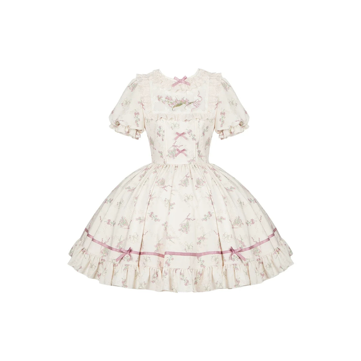Fragrant Reminiscence - Classic Lolita Embroidered Collar Dress, Bellflower Print (L M S) 45237:843078