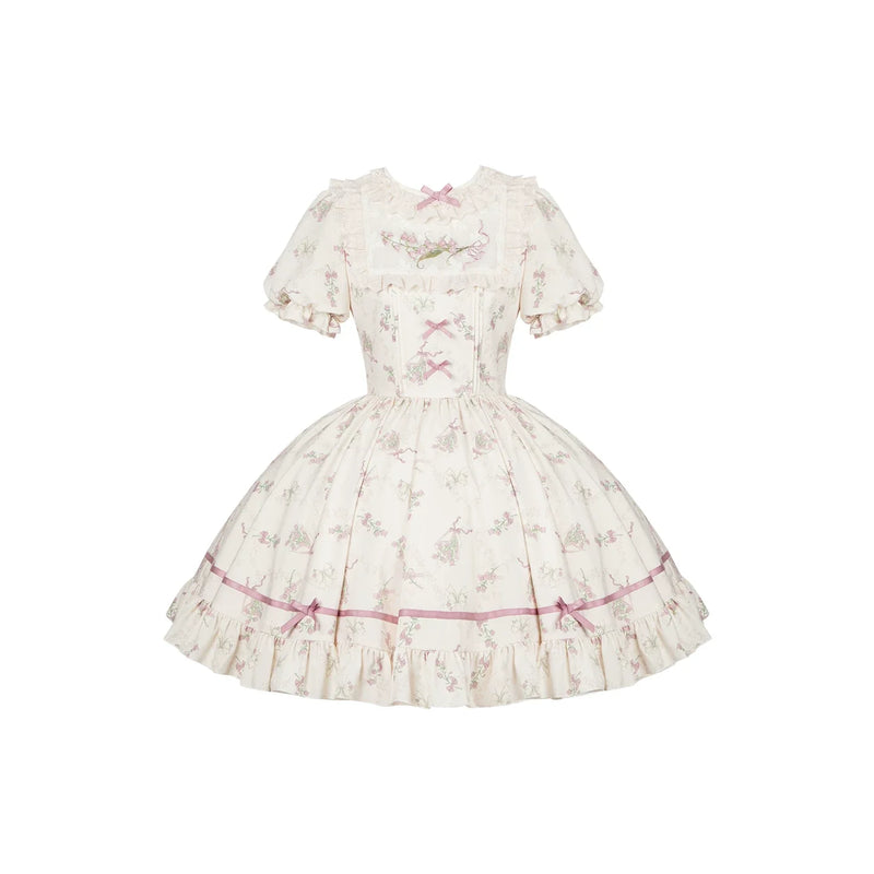 Fragrant Reminiscence - Classic Lolita Embroidered Collar Dress, Bellflower Print (L M S) 45237:843078