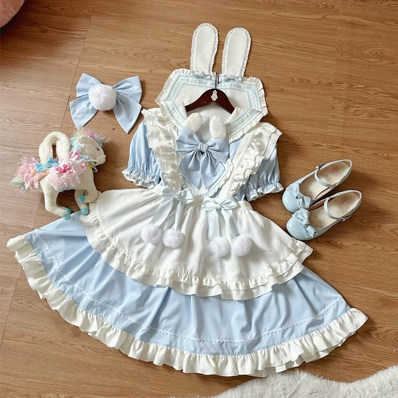 Lady Han Sweet Bunny Ball Lolita dress with pastel colors, featuring cute bunny motifs and a flowing, elegant design.