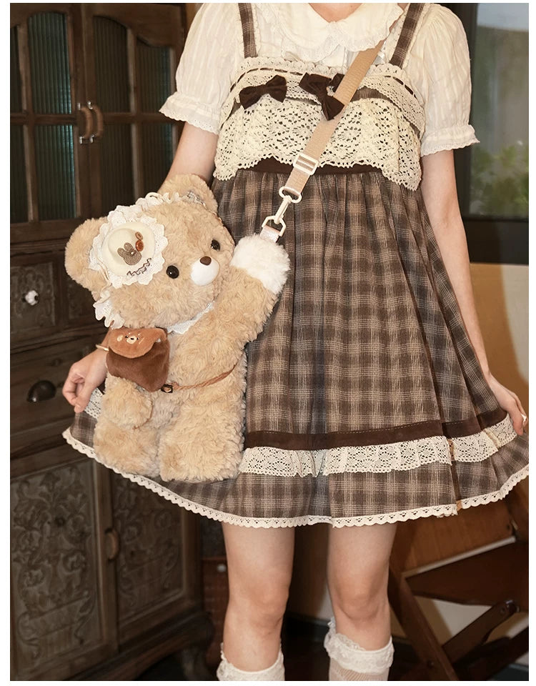 LambGuli - Little Bear Guli - Plush Bear Bag with a Lace Collar