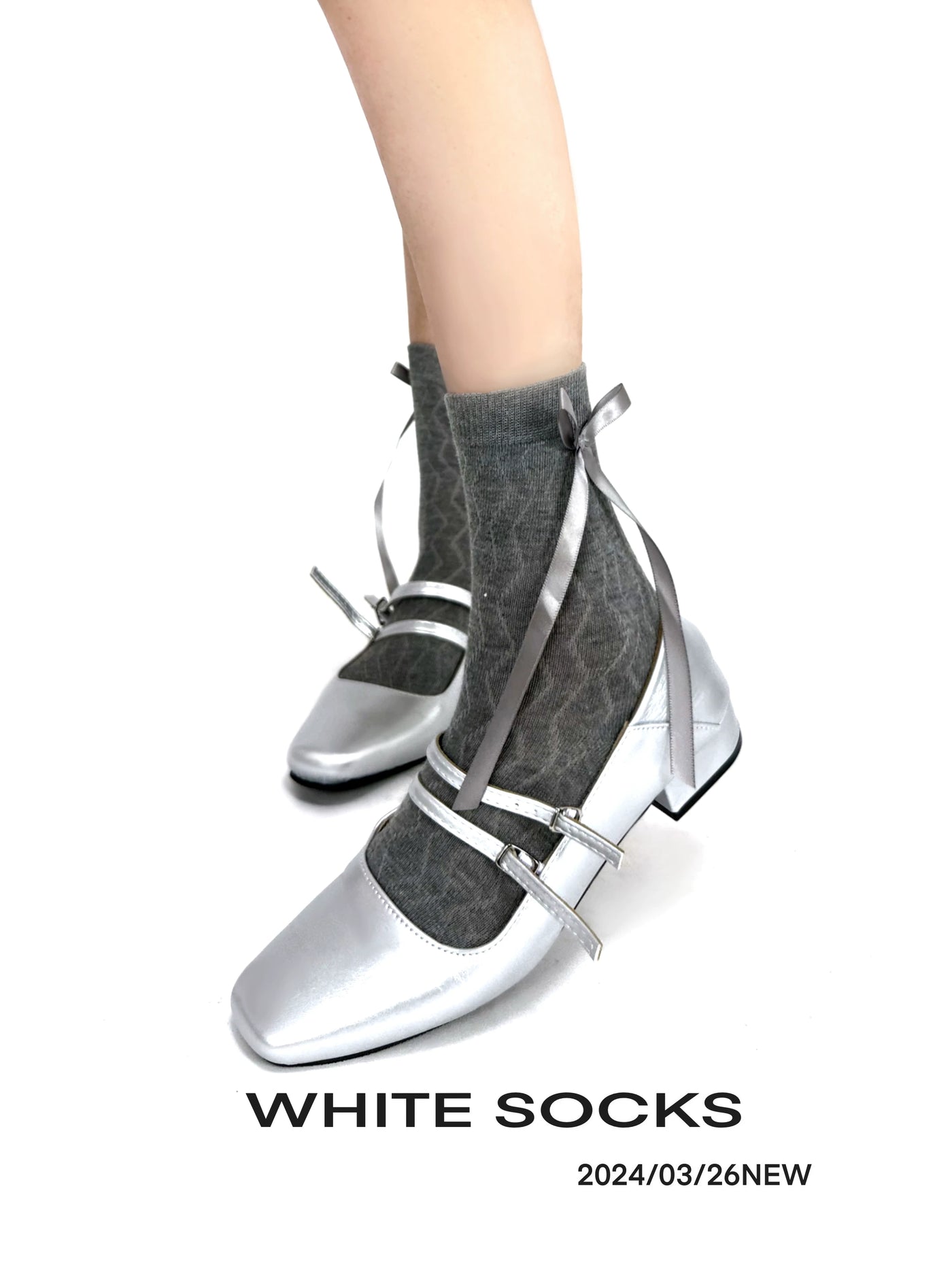 White Socks - Ballet Strap - Mid-Calf Socks with Bow Ties