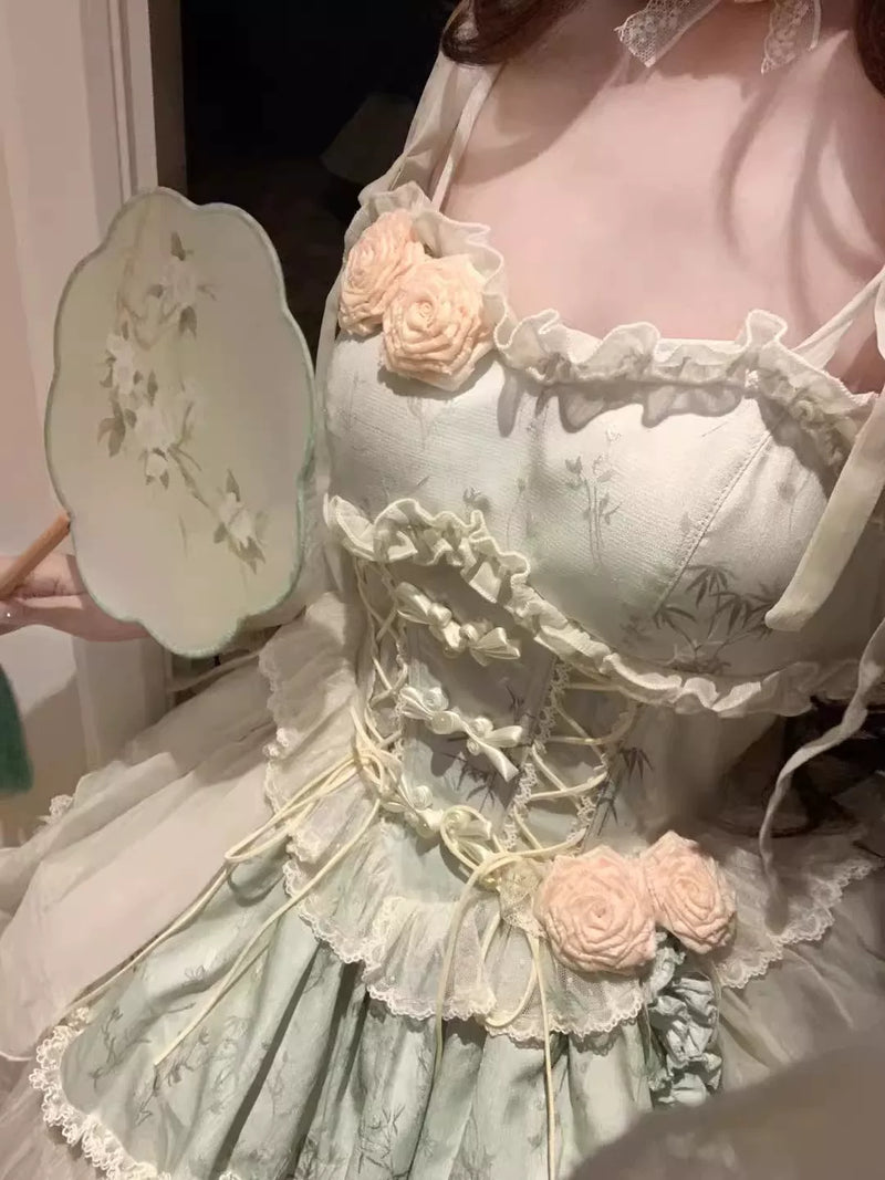 Creamy - Bamboo Print Sweet Lolita Dress - Green Lolita dress