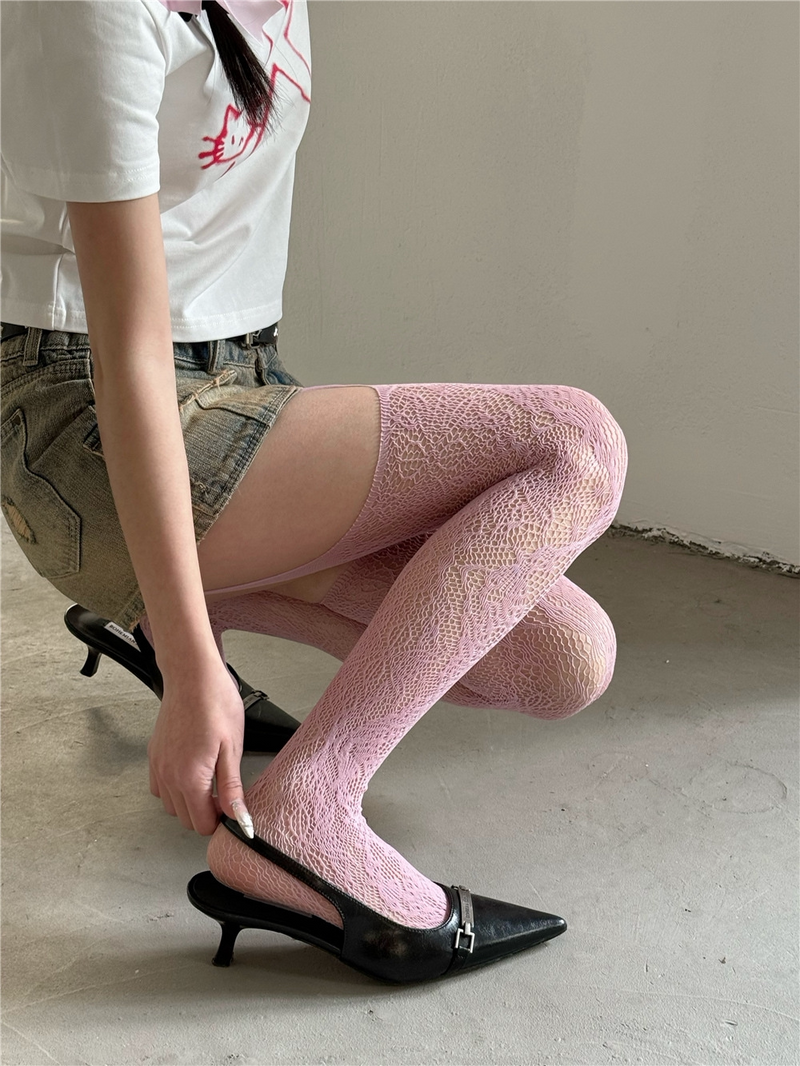 Fantasy Doll - Floral Openwork - Suspender-Style Lace Tights with Thigh Straps