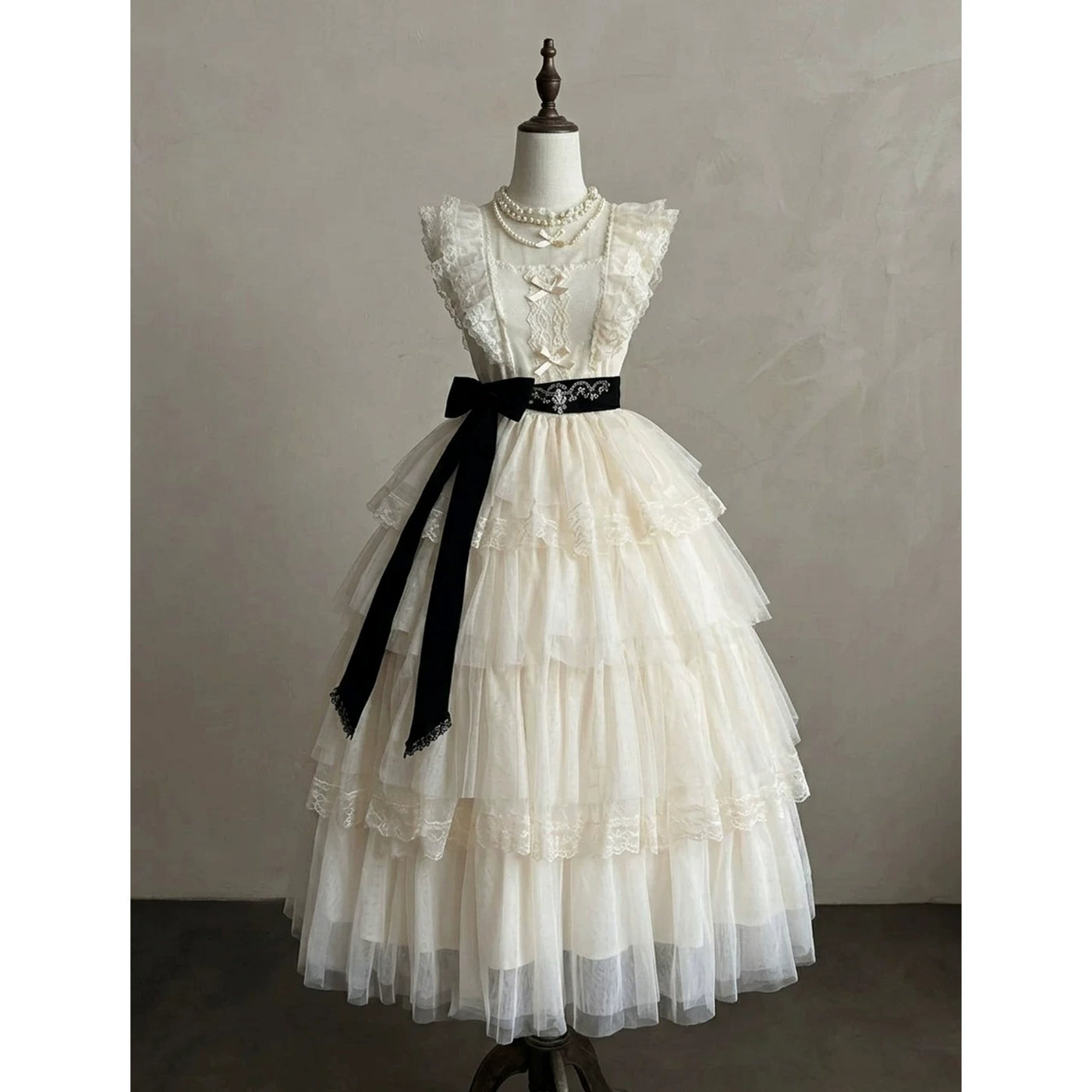 Creamy - Ivory Lace Princess - Ivory Tiered Lace Dress with Belt