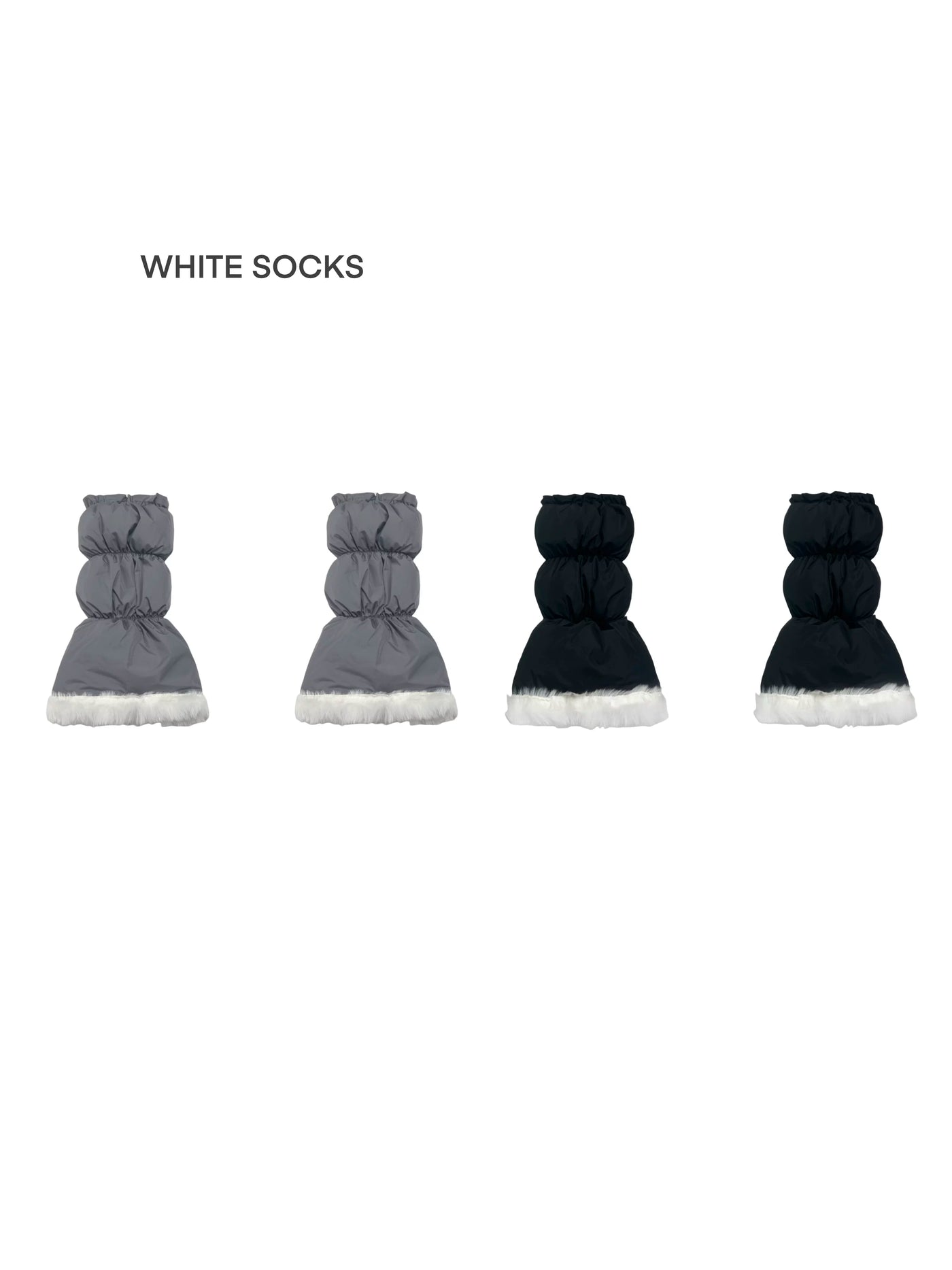 White Socks - Winter Puffer - Warm Leg Warmers with Fluffy Trim