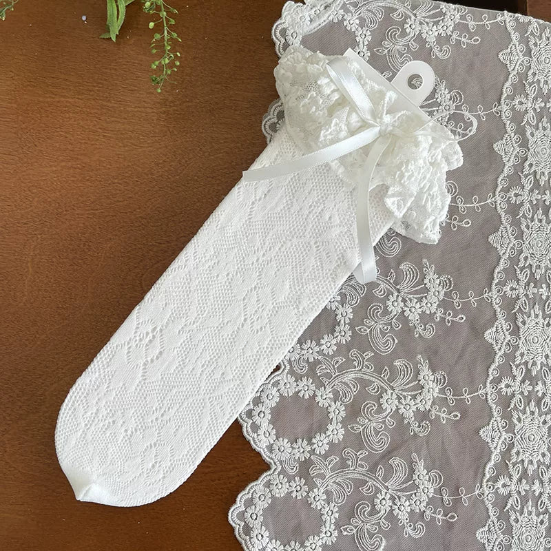 Sock Noble - French Romantic - Lace Mid-Calf Slouch Socks with Ribbon Bows
