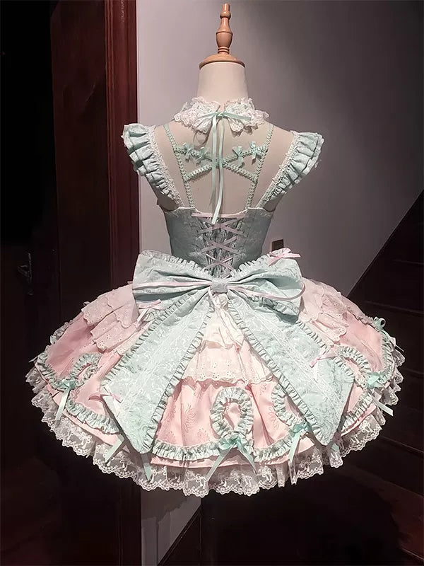 Creamy - Mint-Pink Ballet - Mint-Pink JSK with a Large Back Bow