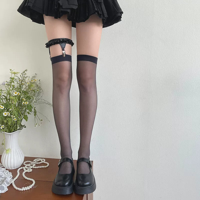 Sock Noble - Gothic Garter - Thigh-High Stockings with Ruffled Clip Ring
