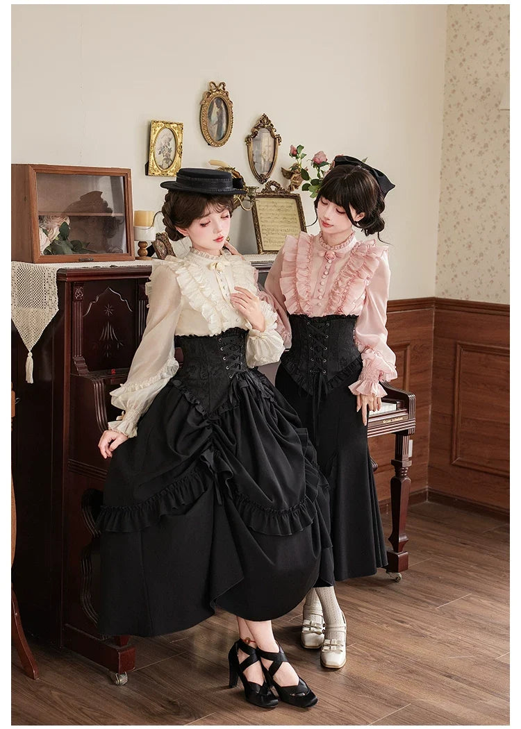 With PUJI - Blake - Boning Gothic Lolita Mermaid Skirt, Lifted-hem SK