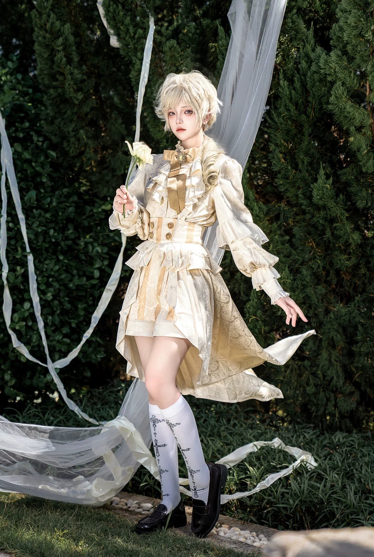 Designer's Gift - Ouji Lolita Suspender Shorts & - Jacquard Shirt Innerwear