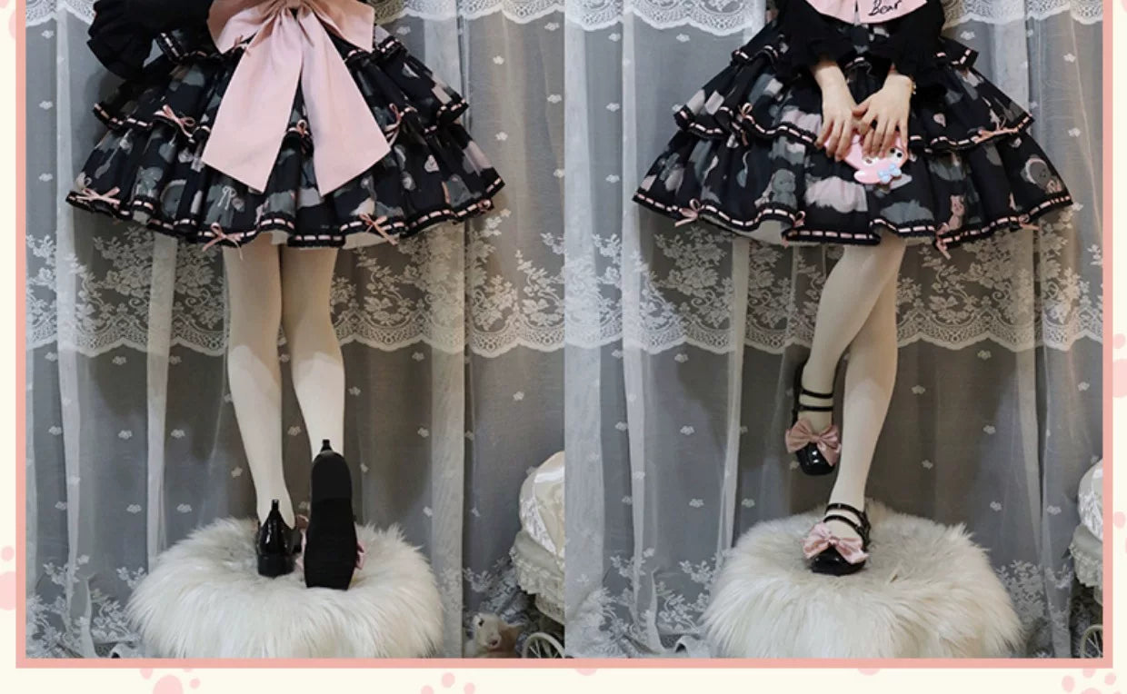 Baozi Pig - Bopi Bear - Three-Tier JSK Dress with Bear-and-Heart Motifs