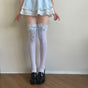 White socks with blue ribbon / One size (suitable for sizes 35-39)