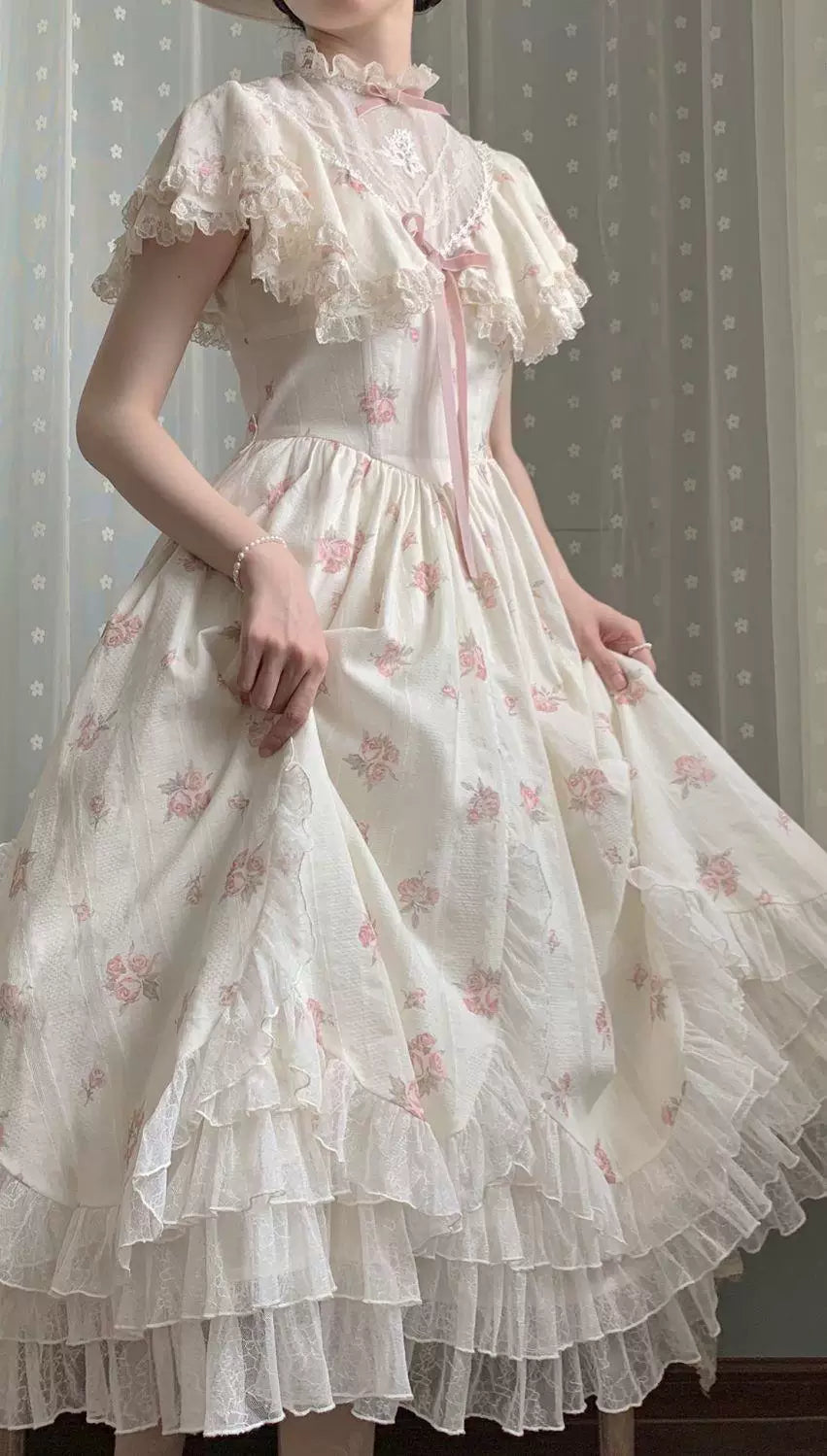Sweetheart Dream Machine - Lullaby Edwardian Collar - Floral OP Dress with Lace Collar