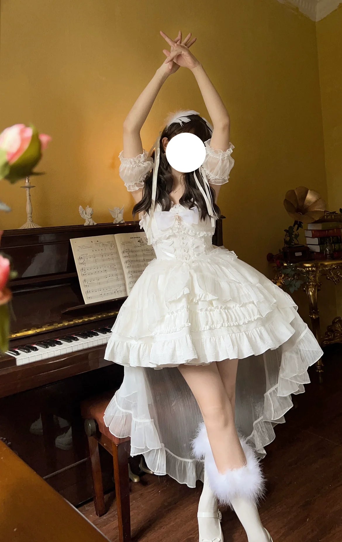 Rose Tale - Sweet Lolita Accessories Summer Trailing Short Sleeves KC One Size White cuffs